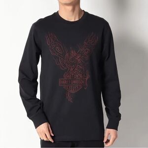 Harley Davidson Dragon Flames Logo Long Sleeve T Shirt Men’s L Black Biker Tee